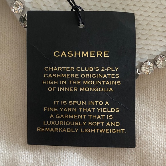 Charter Club Cream 100% Cashmere Sweater with detachable Sequin Collar S - Picture 8 of 14